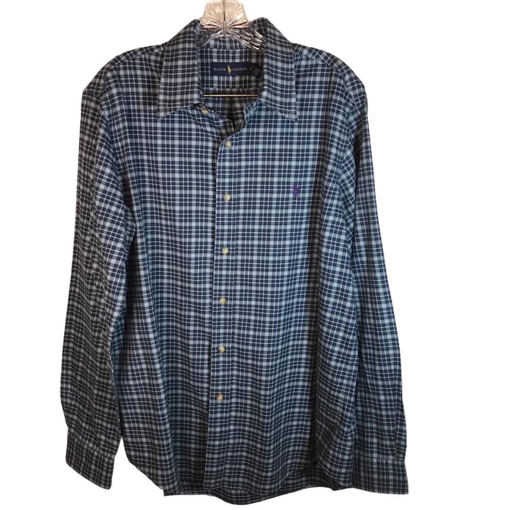Ralph Lauren button up shirt men L purple green plaid business casual cotton